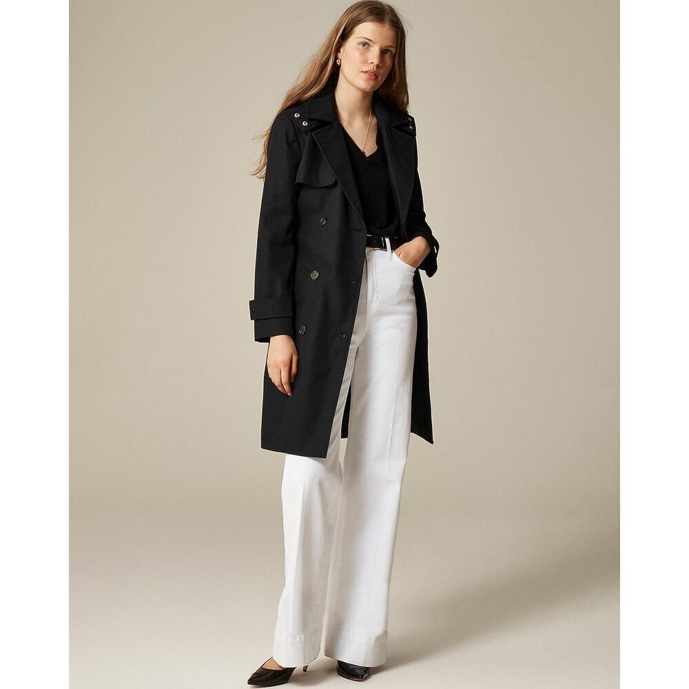 J. Crew Women's Belted Waist Icon Trench Coat Long Sleeve Black Size 10P NWT